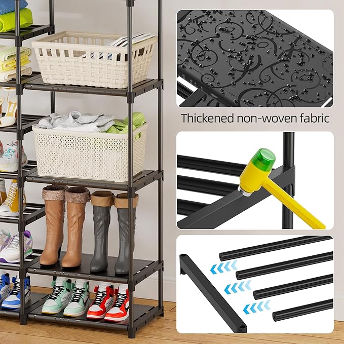 12 Tier Shoe Rack Tall, Shoe Rack Organizer, Large Capacity Holds 34-50 Pairs, Boot Rack Organizer for Entryway, Closet, Garage, Black