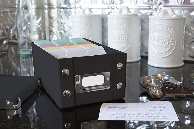 Snap-N-Store Index Card Holder Storage Box - Collapsible Organizer Box fits 1100 Flash Cards - Business, Recipe, or Note Card - 3 x 5, 1 Pack, Black