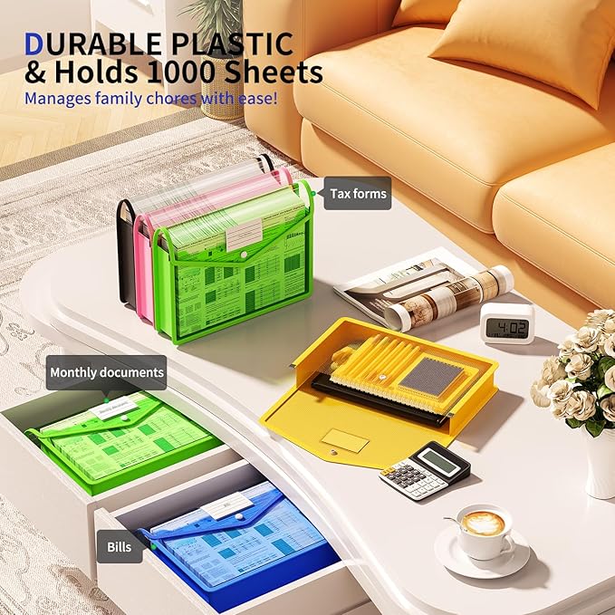7 Pack Plastic Expanding File Folder, Transparent Envelopes with Snap Closure, Fit Legal/B4 Size for School/Office/Home/Hospital, No Dividers, Large Capacity - 7 Colors