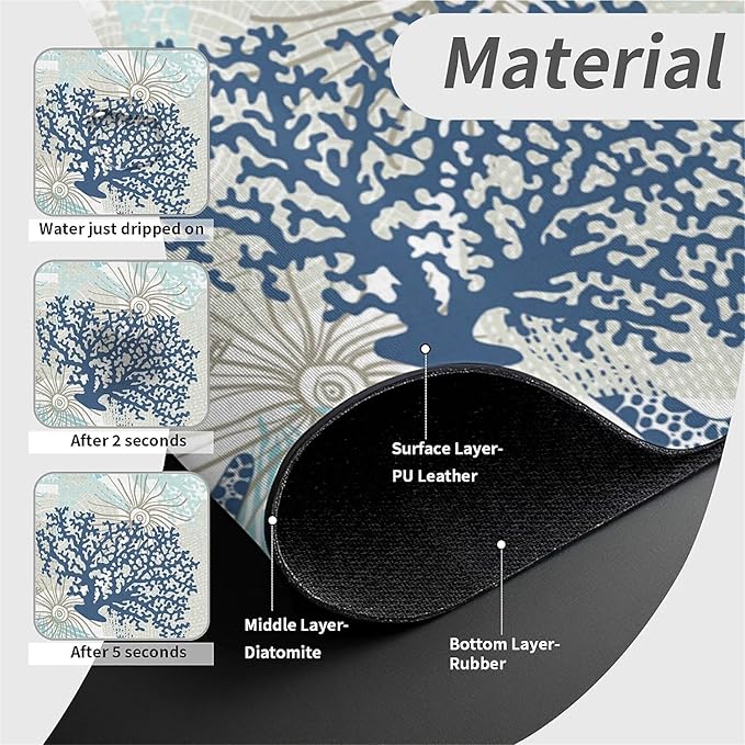 Kitchen Sink Splash Guard, Cute Corals and Seashells Faucet Mat Sink Gadgets - Super Absorbent Fast Drying Mat Drip Catcher for Kitchen, Bathroom, Sink Mat, Dish Drying Mat, Bathroom (15" X 5.5")