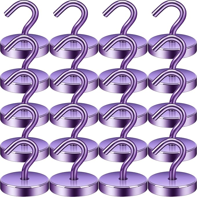 Neosmuk Magnetic Hooks, Cruise Ship Essentials, 120lb+ Heavy Duty Magnetic Hooks for Cruise Cabins, Refrigerator, Grill, Hanging, and Travel | Extra Strong Must-Haves Magnet Hook,Purple,Pack of 20