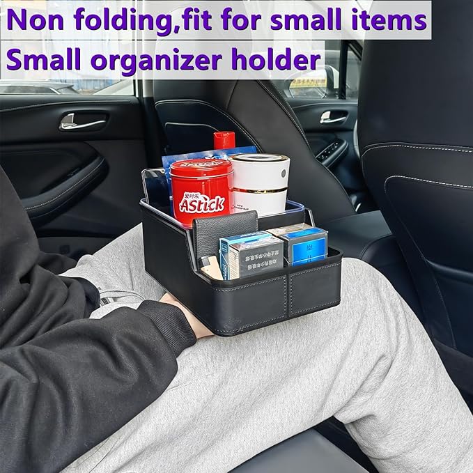 Car Storage Organizer Between Seats, Center Console Armrest Storage Box, Back Seat Organizer with Small Compartment, Car Interior Storage Box, Cup Holder Tray with Non-slip Mat (Black)
