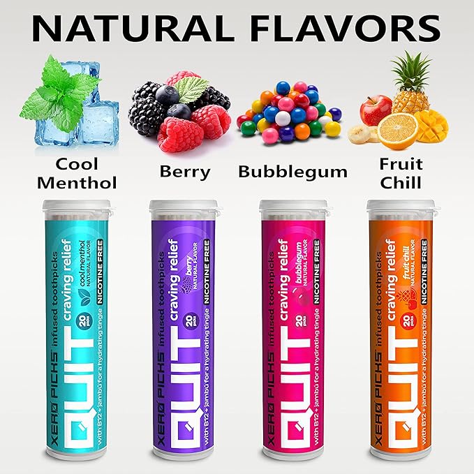Xero Picks Infused Flavored Toothpicks to Help Quit Smoking - Nicotine Free - 60 Picks (3 Packs) (Berry) Non-GMO Kosher Vegan