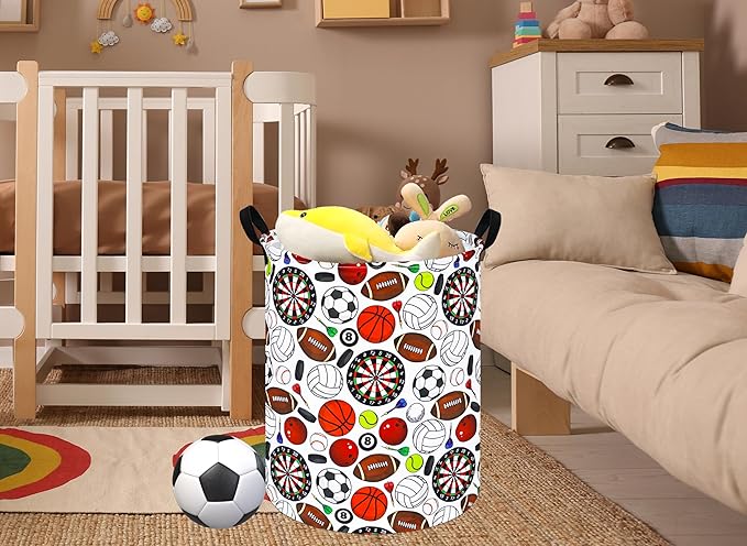 Basketball Pattern Baby Storage Basket Kids Hamper,Waterproof Nursery Bins Organizer Toy Box Laundry Basket Large Canvas for Home/Dorm/Office/Closet/Shelf/Boys Room Decorations
