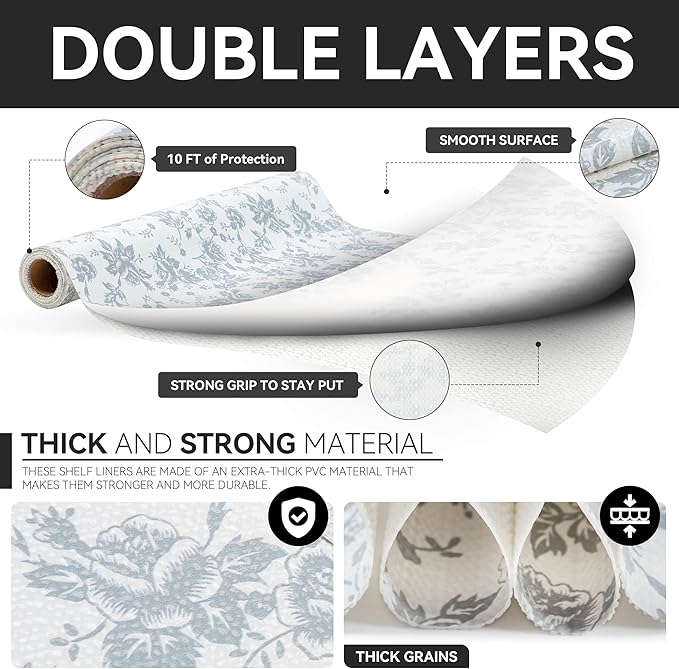 RAY STAR Shelf Liner, Non Adhesive Silver Floral Kitchen Cabinet Liner for Pantry Drawer Vanity, Non Slip, Shelf Liners for Kitchen Cabinets Cupboard 12 Inch x 10 FT (10 Rolls) Signature Delivery