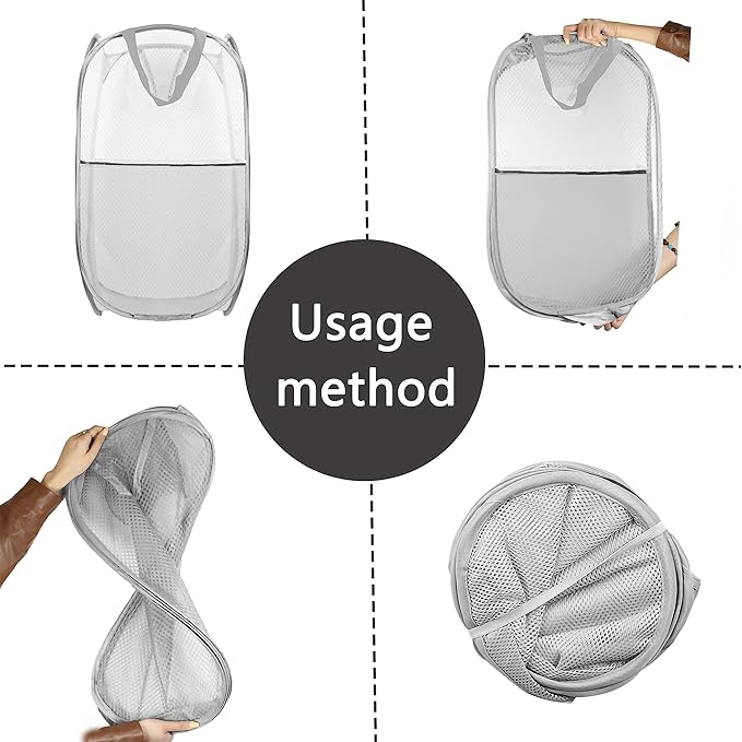 Collapsible Pop Up Laundry Hamper, Extra Large Mesh Foldable Laundry Basket, 28" x 16" x 16", 2 Pack (Black + Gray)