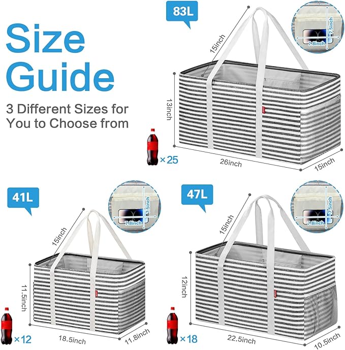 LHZK Standing Extra Large Utility Tote Bag with Metal Wire Frame and the Sides Rinforced, Extra Large Tote Bag with Handle, Reusable Grocery Bags Foldable, Beach Bag, Car Tote, Black | Metal Wire Frame