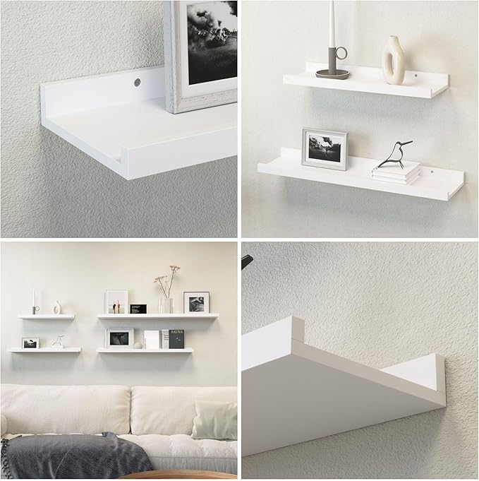 70.9 Inches Long Floating Shelves, 2 Set White Wall Shelf for Bedroom, Nursery Book Shelf with Lip, Picture Ledge Shelf for Wall Decor Living Room Bathroom Kitchen