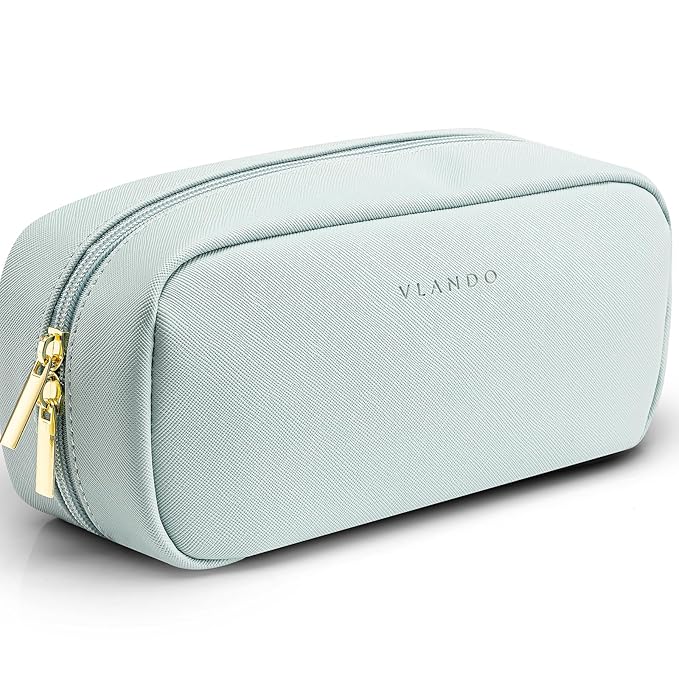 Vlando Makeup Pouch,Travel Makeup Organizer Bag,Small Makeup Bag Travel Gifts for Women Traveler Birthday Graduation Gift Ideas-Blue