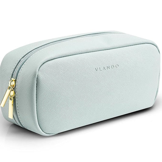 Vlando Makeup Pouch,Travel Makeup Organizer Bag,Small Makeup Bag Travel Gifts for Women Traveler Birthday Graduation Gift Ideas-Blue