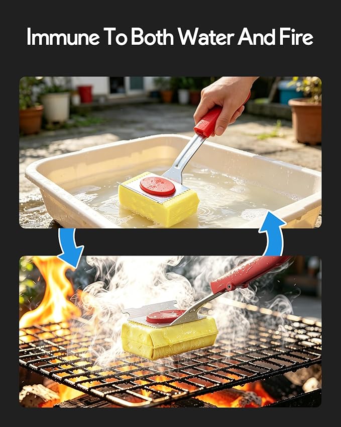 Grill Brush Bristle Free, Steam Grill Cleaning Brush with Scraper, One-Fit-All for All Grate Type, BBQ and Teppanyaki Accessories Cleaner for Outdoor, Two Replaceable Heads