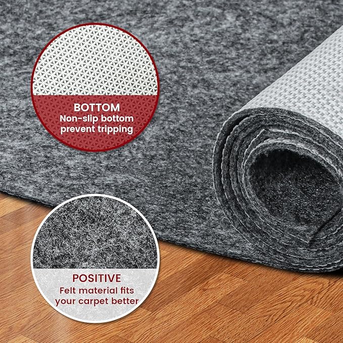 Waterproof Rug Pad, 4x4 ft Area Rug Non-Slip Carpet Pad, Non-Slip Rug Pads for All Floors and Finishes, Felt Pad for Hardwood Floors, Keeps Carpets in Place Soft and Safe