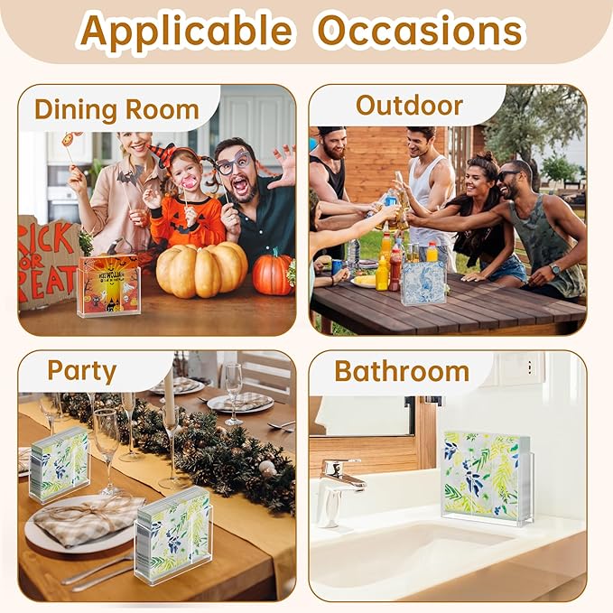 2 Pack Acrylic Napkin Holder, Clear Upright Napkin Dispenser with Non-Slip Pads, Disposable Paper Hand Towel Holder for Dinner Kitchen Restaurant Party