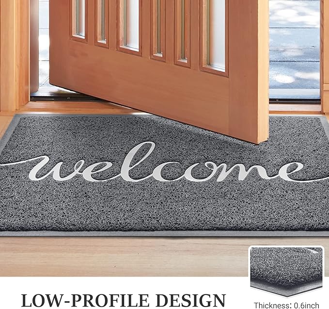 Door Mat, Welcome Mat Low Profile Floor Mat Front Doormat Indoor and Outdoor Doormat Non Slip Rugs for Entryway, Patio, High Traffic Areas (32"x20", Grey-Welcome)