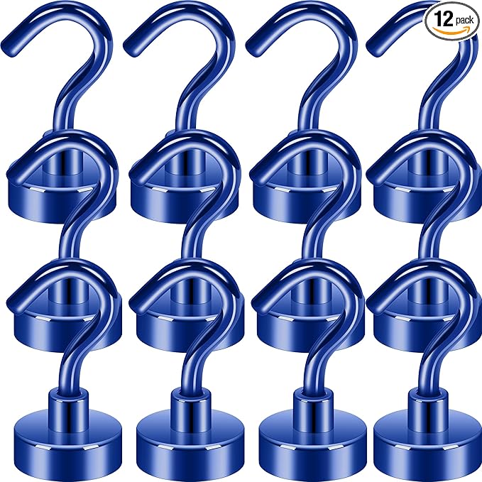 Neosmuk Magnetic Hooks, Heavy Duty 30lb+ Strong Magnet Hook for Cruise Cabins, Cruise Ship Essentials for Hanging, Metal Wall Refrigerator Hangers (Navyblue, 12 Pack)