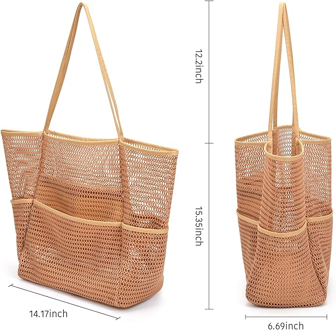 Tainehs Beach Mesh Tote Bag for Women, Large Travel & Pool Bag, Lightweight Vacation Cruise Tote (Inside Out – Flip to Use)