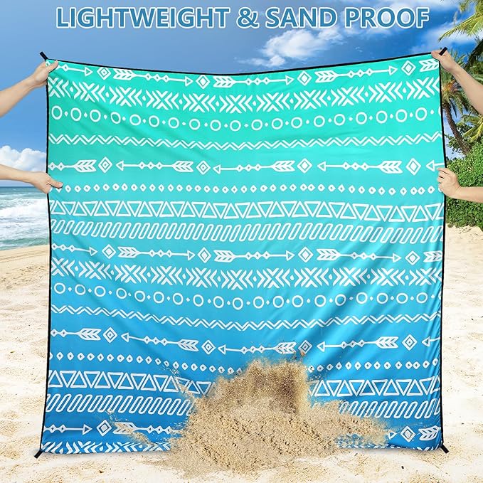 Beach Blanket Waterproof Sandproof Beach Mat 79" X 83"/10'x9' for 2-8 Adults Quick Drying Outdoor Picnic Mat Beach Accessories for Travel, Camping, Hiking