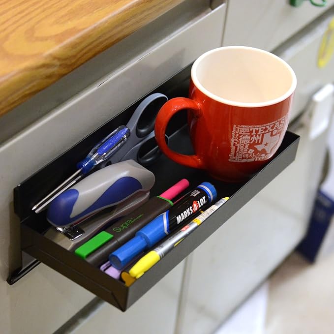 CMS Magnetics Magnetic Tool Tray, 10.75'x4.5'x1.25', Black w/Holding Magnets on Side for Cabinets, Tool Box or Kegerator Fridge | Keg Drip Tray | Beer Taps