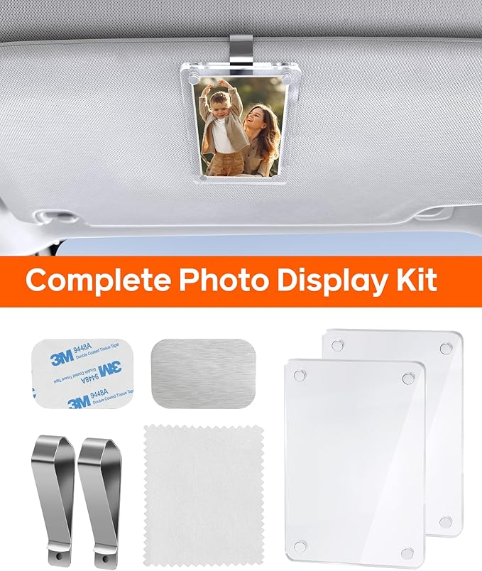 4 Pack Magnetic Car Picture Holder – 2.4"x3.5" Clear Acrylic Car Visor Photo Clip for Polaroid Go & Instax Mini, Versatile Car Picture Frame| Perfect Car Photo Holder Gift for Drivers