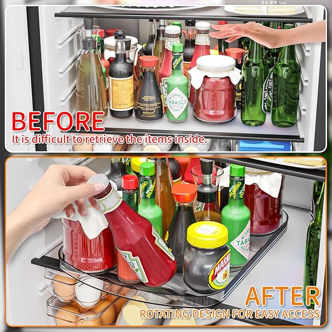 Yieach Clear Refrigerator Lazy Susan Turntable,15.7''x11.8'',Rectangular Fridge Turntable Organizer,Large Rotating Fridge Tray for Kitchen,Countertop,Pantry,Cabinet,Jars and Condiment Organizer,2 Pack