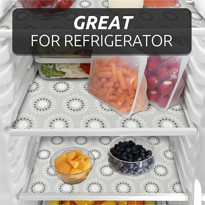 FIFTY FEET 18X96 Inch Shelf Liner for Kitchen Cabinets, PVC Drawer Liner for Dresser Non-Slip Bathroom, Non-Adhesive Cabinet Liner Washable (Grey Circle)(1 Roll)