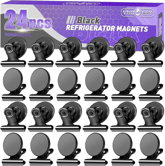 VNDUEEY 24 Pack Magnetic Clips Fridge Magnets, Strong Refrigerator Magnets for Hanging Photos, Heavy Duty Magnet Clips for Classroom, Whiteboard and Office (Black)