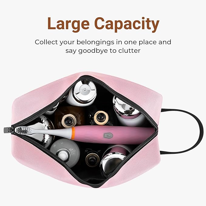 Elviros Travel Toiletry Bag for Women and Men, Lightweight Makeup Bag Hanging Dopp Kit with Compartment Cosmetic Organizer Small Tool Bag Travel Essentials,Gifts for Women(Pink)