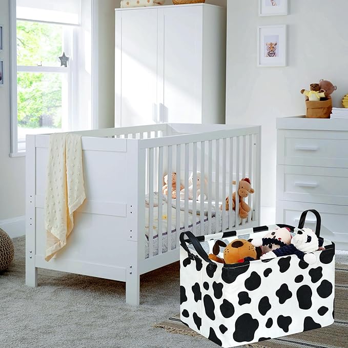 KUNRO Rectangle Storage Basket Gift Shelf Basket Storage Bin, Nursery Basket Organizer Box for With Handles for Room Deco (Cow pattern)