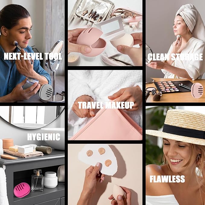 1 Pcs Makeup Sponge Holder,Double-Sided Breathable Silicone Beauty Blender Holder for Travel or Daily,Shatterproof Make-up Travel Case Quick Drying Easy to Carry,Khaki01