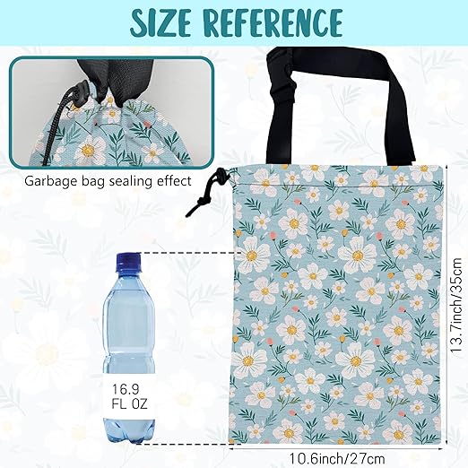 Car Trash Bag Chamomile Flowers and Petals Hanging Drawstring Car Organizer and Storage Bag with Adjustable Buckle Canvas Garbage Bin for Back Seat or Hanging Headrest Car Decor Road Trip Essentials