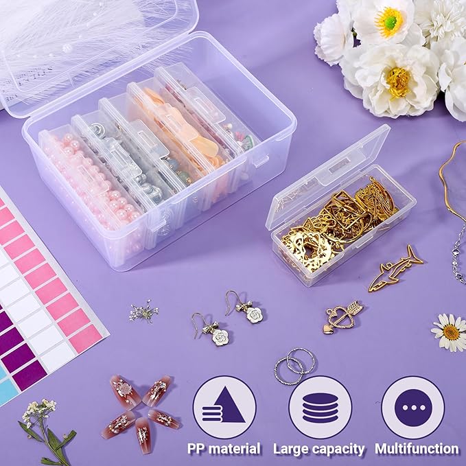 Cosics Bead Organizers and Storage, Clear Plastic Bead Storage Containers with Lid, 6 Mini Rectangles Boxes for DIY Jewelry, Bracelet Making, Stickers, False Nails, Screws, Seeds