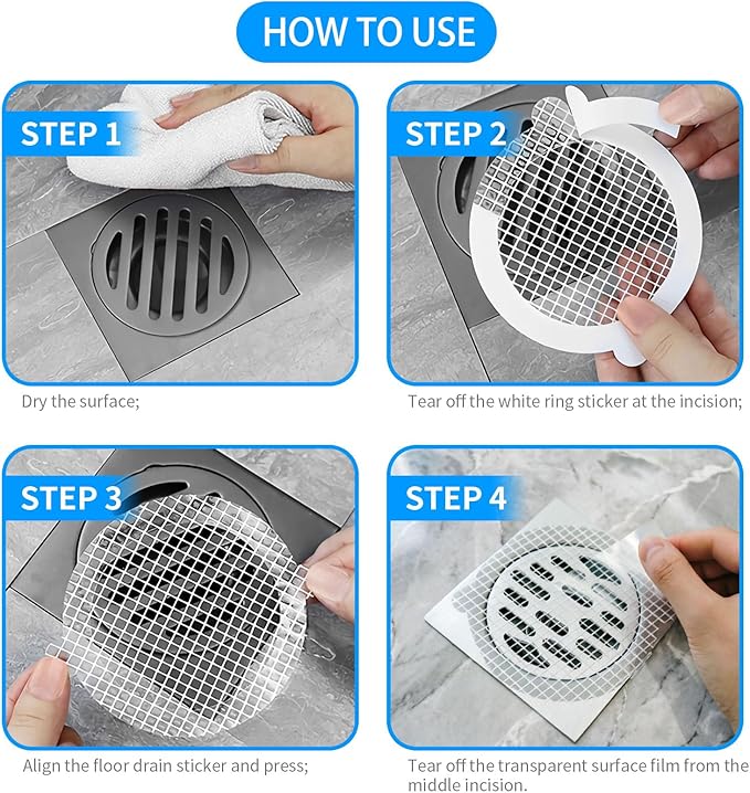 50pcs Disposable Shower Drain Hair Catcher Hair Trap for Shower Drain Mesh Stickers Shower Strainer for Bathroom Tub Kitchen Sink Shower Drain Cover Hair Stopper