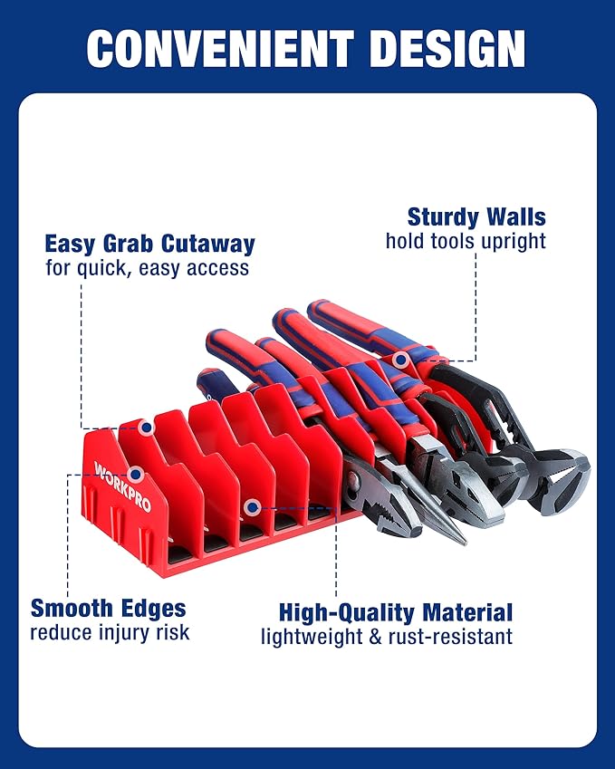 WORKPRO 4-Pack Plier Organizer Rack, Pliers Holder and Cutter Organizers with Non-Slip Rubber Base, 40-Slot Tool Box Organizer, Tool Drawer Organizer, Tool Storage, Plier Rack (Pliers Not Included)