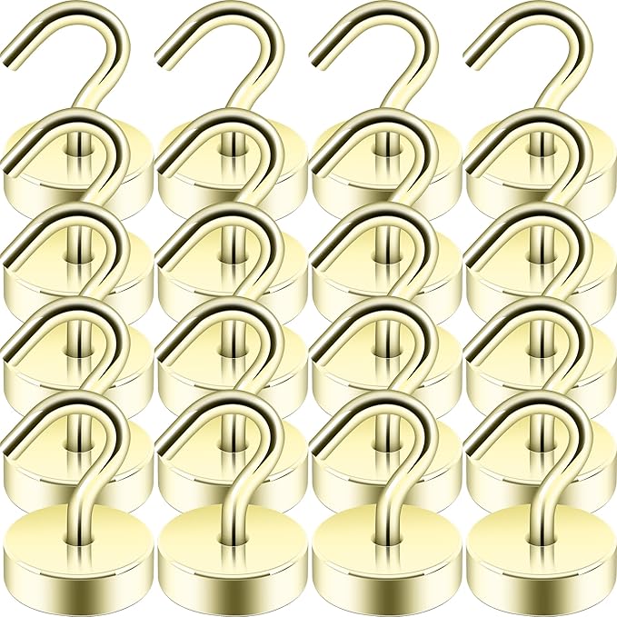 Neosmuk Magnetic Hooks, Cruise Ship Essentials, 40lb+ Heavy Duty Magnetic Hooks for Cruise Cabins, Refrigerator, Grill, Hanging, and Travel | Extra Strong Must-Haves Magnet Hook,Gold,Pack of 20