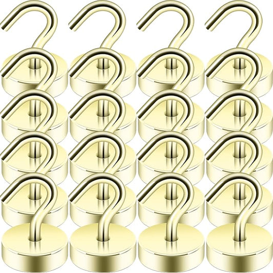 Neosmuk Magnetic Hooks, Cruise Ship Essentials, 40lb+ Heavy Duty Magnetic Hooks for Cruise Cabins, Refrigerator, Grill, Hanging, and Travel | Extra Strong Must-Haves Magnet Hook,Gold,Pack of 20