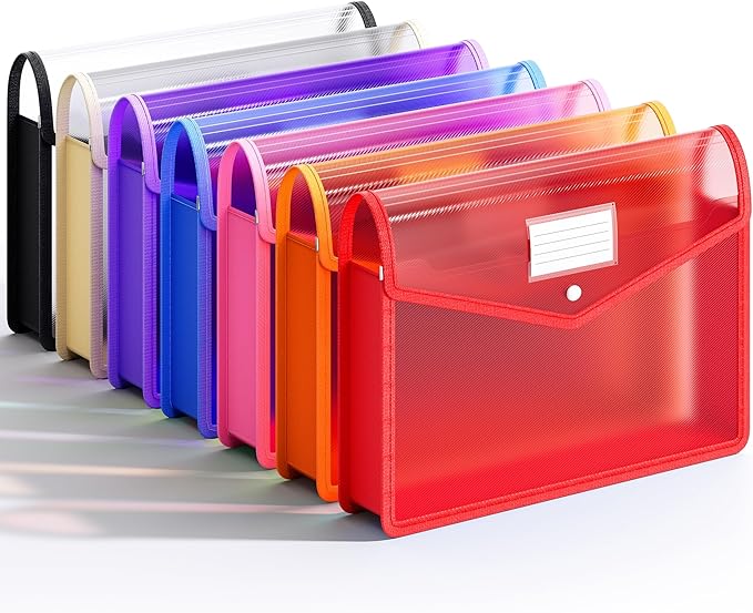 7 Pack Plastic Expanding File Folder, Transparent Envelopes with Snap Closure, Fit Legal/B4 Size for School/Office/Home/Hospital, No Dividers, Large Capacity - 7 Colors