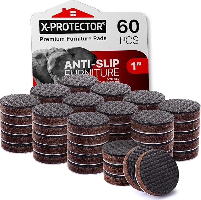 X-Protector Non Slip Round Anti Slip Pads - Self-Adhesive Rubber - 60 PCS, 1' - Ideal Furniture Stoppers for Hardwood Floors