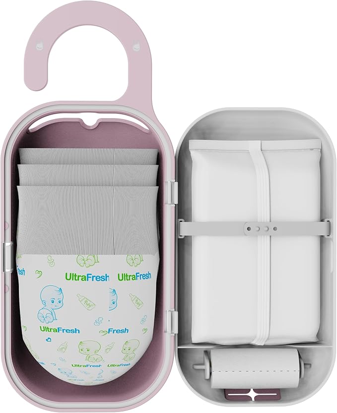 keepigo | Baby Pink Diaper Bag Wipe Dispenser | 3-in-1 Portable Diaper Caddy Organizer, Baby Wipe Holder with Disposable Bags | Baby Essentials for Newborns, Toddlers, Travel & Baby Shower Gifts