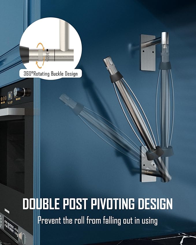 BATHDANCE Paper Towel Holder Under Cabinet, Single Hand Operable Easy Tear Wall Mount with Damping Effect, Self-Adhesive or Drilled for Kitchen Bathroom (Sliver)