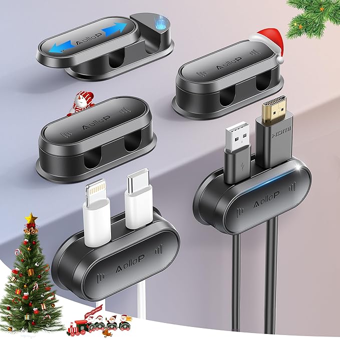 10 Hole Cord Organizer Cable Clips [1s Slide Lock] Cord Holder, Cable Management, Adhesive Phone Charging Keeper Wire Cord Holder for Nightstand/Car/Wall, Home Office/Desk Accessories-Black