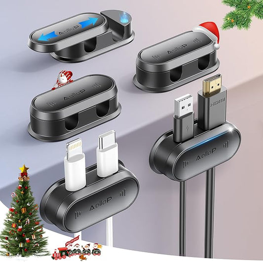 10 Hole Cord Organizer Cable Clips [1s Slide Lock] Cord Holder, Cable Management, Adhesive Phone Charging Keeper Wire Cord Holder for Nightstand/Car/Wall, Home Office/Desk Accessories-Black