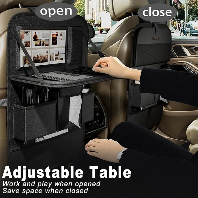 XDV Car Seat Organizers, Multi-functional Back Seat Protectors, Storage Pouches, and Tray Holders (for Cars, Kids, Seat Back and Rear Seats) (Plain Black, 1 Pcs)