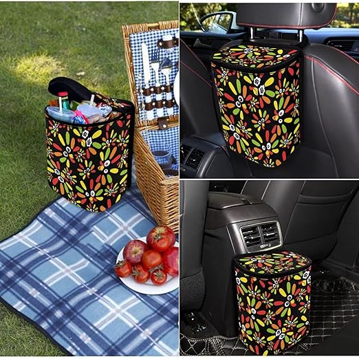 1.2 Gallons Trash Can for Car, Funny Turkey Car Trash Bag, with Zipper Leak-Proof Lid Design, Adjustable Hanging for Tail of Console/Back of Seats, Easy to Clean, Family Trips Essential