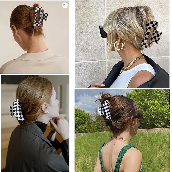 Womens Checkered Hair Clip Large Checkered Claw Clips Black And White Jaw Clip,2pack