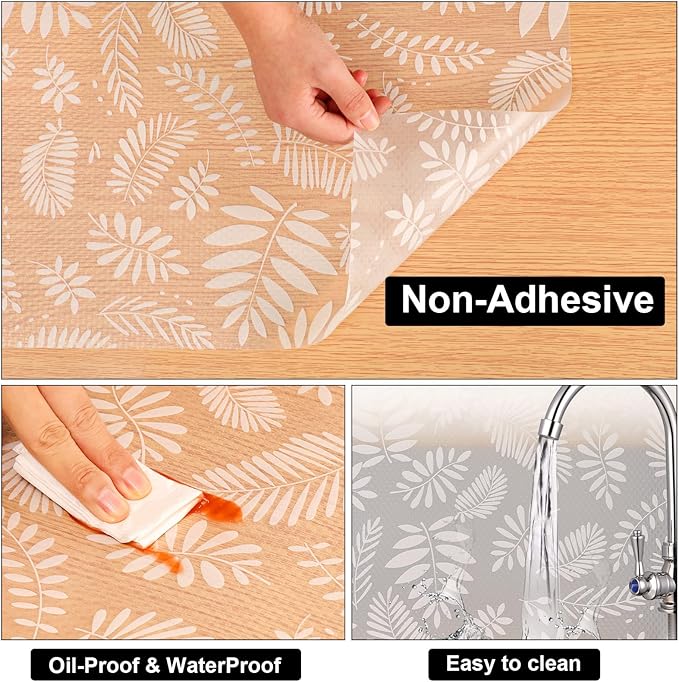 Cooyes Shelf Liners for Kitchen Cabinets Waterproof & Oil-Proof Kitchen Cupboard Mats Non-Slip Drawer Mats EVA Material Non Adhesive Fridge Liner for Shelves（17.5" W x 360" L）