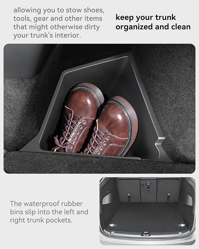 VIHIMAI for Tesla Model Y Trunk Storage Bins 5-Seater 2022-2025, Rear Trunk Organizer TPE Waterproof Trunk Storage Bins Side Box with Lids for Tesla Model y Accessories