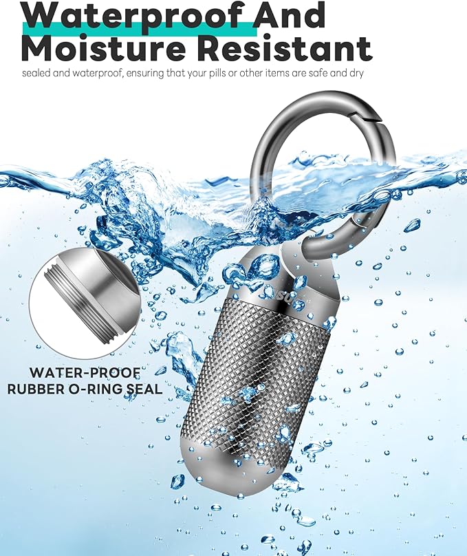 TISUR Titanium Keychain Pill Holder Small Metal Pill Case, Pill Organizer Portable Waterproof Pill Container, Travel Pill Bottle Box for Purse (Large-0.63inch)