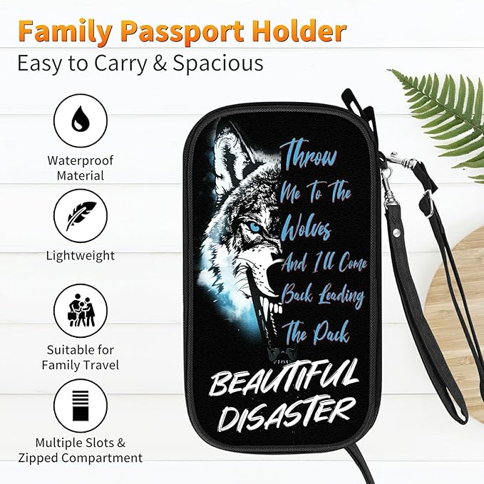 Wolf Black Multiple Passport Holder for Family, Travel Passport Wallet RFID Blocking Waterproof Bag Document Organizer withWrist Strap, Family Passport Holder for 8 to 10