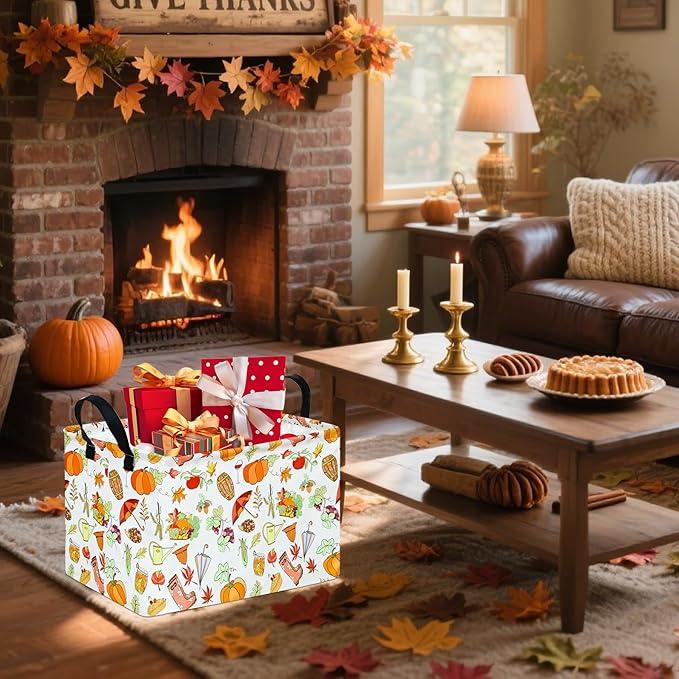 Rec Thanksgiving Box Hamper Storage Basket Collapsible Organizer Bin Gift Shelf Baskets for Home and Kitchen Storage