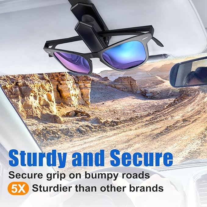 Veharvim Sunglass Holder for Car (One-Handed-Operation, Gentle & Secure Hold, Silicone Padded, Universal Fit, Metal Clip) Visor Sunglass Holder Clip, Visor Sunglass Car (Black, 2 Pack)